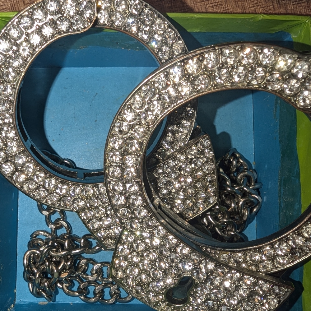 Elegant Silver with Crystal Rhinestones handcuffs belt or hang in your car